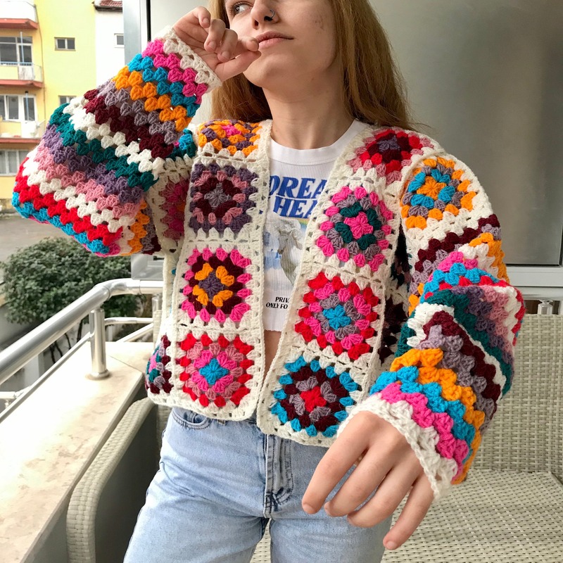 Knitted granny square cardigan